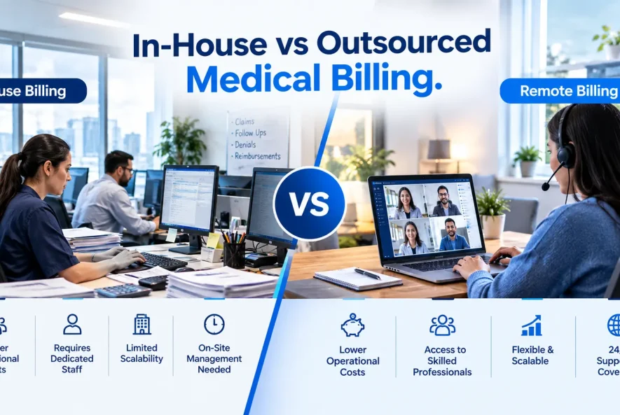 In-house vs outsourced medical billing comparison illustration